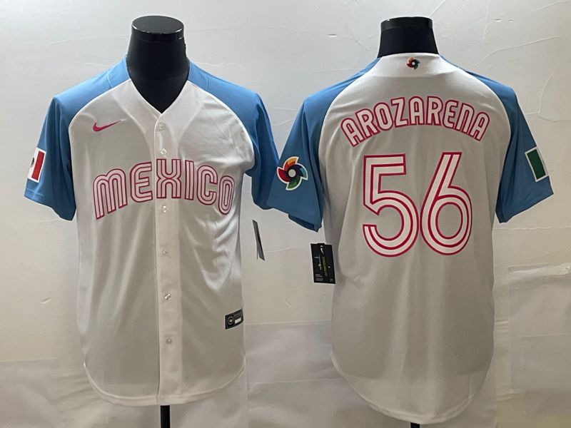 Men 2023 World Cub Mexico #56 Arozarena White blue Nike MLB Jersey24->more jerseys->MLB Jersey